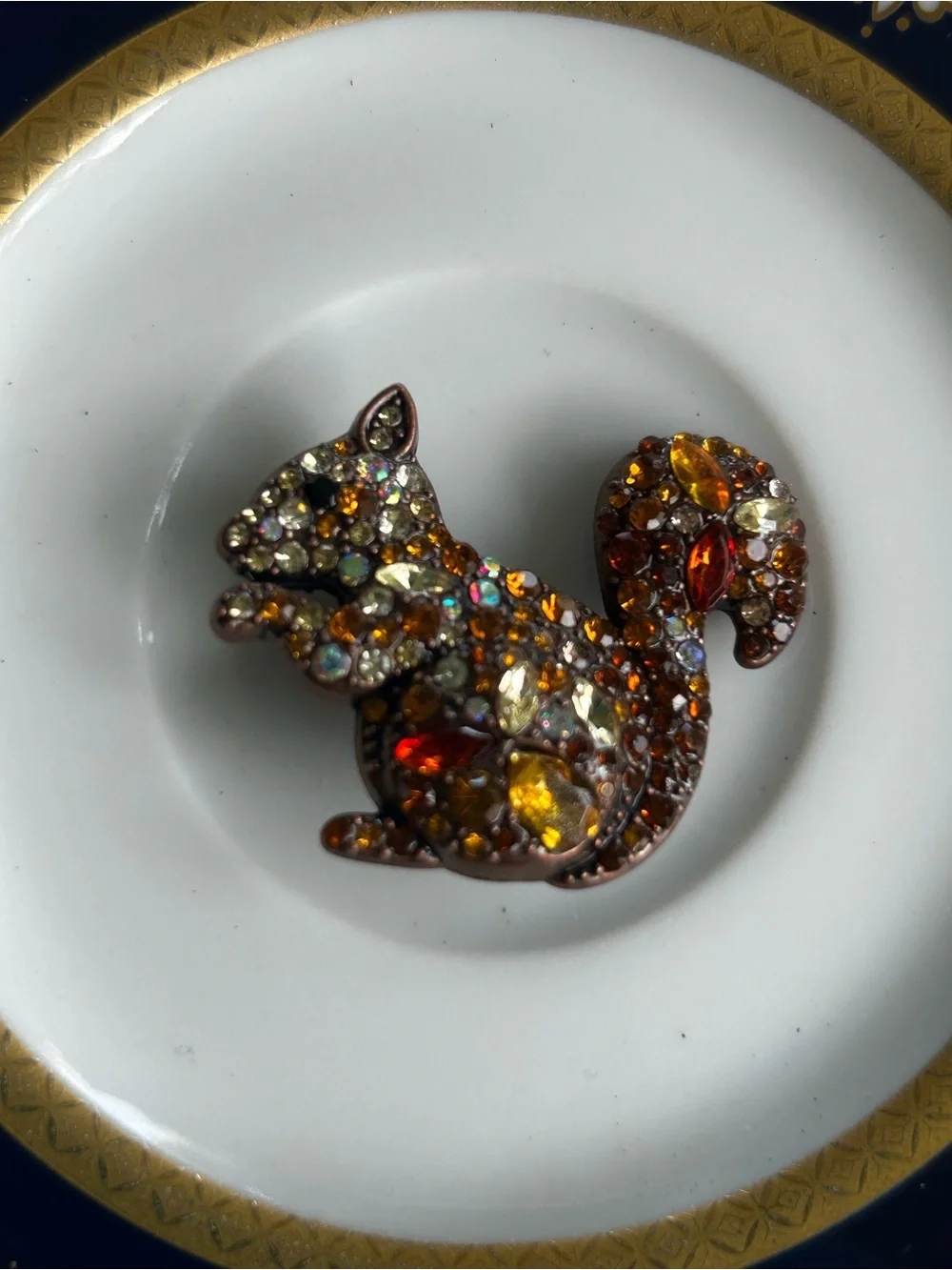 Vintage Amber Crystal Squirrel Brooch